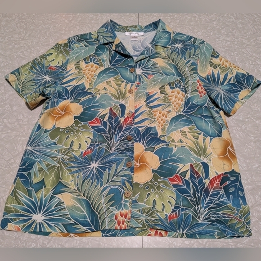 Kriss Kross Women's 10 Button Up‎ Floral Hawaiian Tropical Short Sleeve